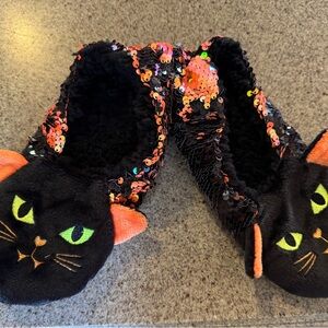 Black Cat Sequin Slippers
